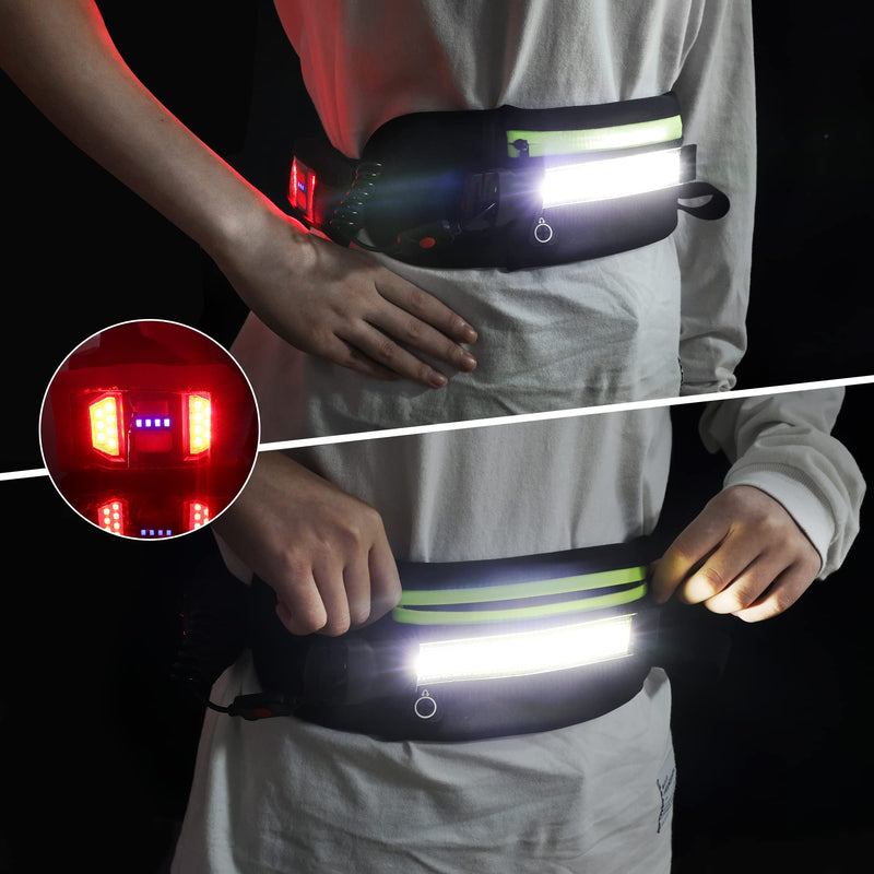 [Australia - AusPower] - Running Light, 1000Lumens Running Belt Fanny Pack with 230°Rechargeable Night Running Light for Phone Waist Bag Light with Water Bottle Holder Slim Running Belt for Runners Sports Jogging Walking Black 