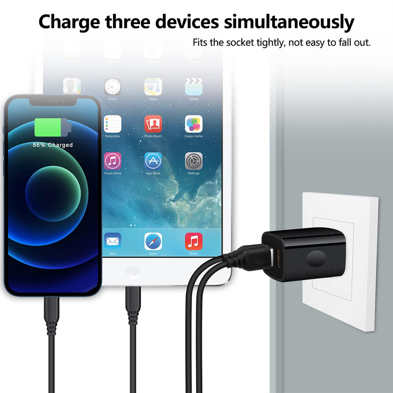 [Australia - AusPower] - USB Wall Charger, HOOTEK 2Pack Wall Plug 3-Multi Port Quick Charger Block Cube 3.1A Power Adapter Compatible iPhone 13 12 11 Pro Max XS X 8 Plus, iPad, Samsung Galaxy S22+ S21 S20 S10/Note20 Ultra 5G all black 