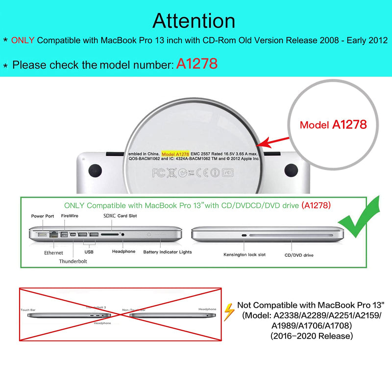 [Australia - AusPower] - MOSISO Compatible with MacBook Pro 13 inch Case with CD-ROM (Model: A1278, Old Version Release 2012-2008), Plastic Pattern Hard Shell Case & Keyboard Cover & Screen Protector, Green Forest 