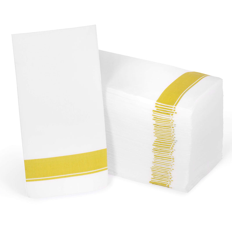 [Australia - AusPower] - [50 Count] Cloth Feel Guest Towels Dinner Napkins With Gold Design Elegant, Soft, Absorbent, Quality, Disposable Bathroom Paper Hand Towels, Wedding, Party, Napkins 50 Gold Border 