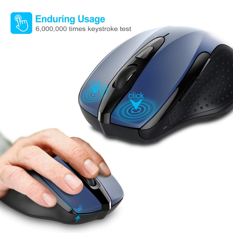 [Australia - AusPower] - Wireless Mouse, TECKNET Pro 2.4G Ergonomic Wireless Optical Mouse with USB Nano Receiver for Laptop,PC,Computer,Chromebook,Notebook,6 Buttons,24 Months Battery Life, 2600 DPI, 5 Adjustment Levels Blue 