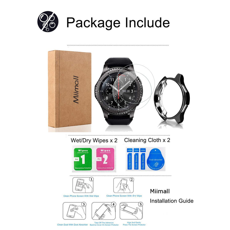 [Australia - AusPower] - [2+1 Pack] Compatible Samsung Galaxy Watch 46mm/ Gear S3 Case Cover with Screen Protector, Soft TPU Plated Protective Bumper Shell + Tempered Glass Screen Protector film for Gear S3 Frontier/Classic 