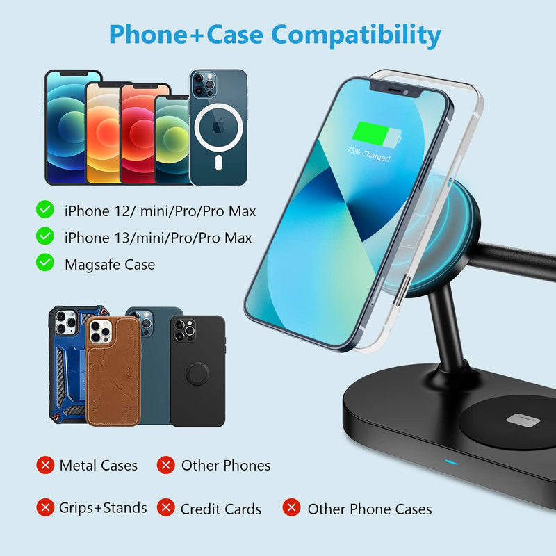 [Australia - AusPower] - 3 in 1 Magnetic Wireless Charger, 15W Fast Mag-Safe Charging Station for iPhone 13/12, 13/12 Pro, 13/12 Pro Max, 13/12 Mini, iWatch SE/7/6/5/4/3/2, Airpods 3/2/Pro (20W PD Adapter Included) 