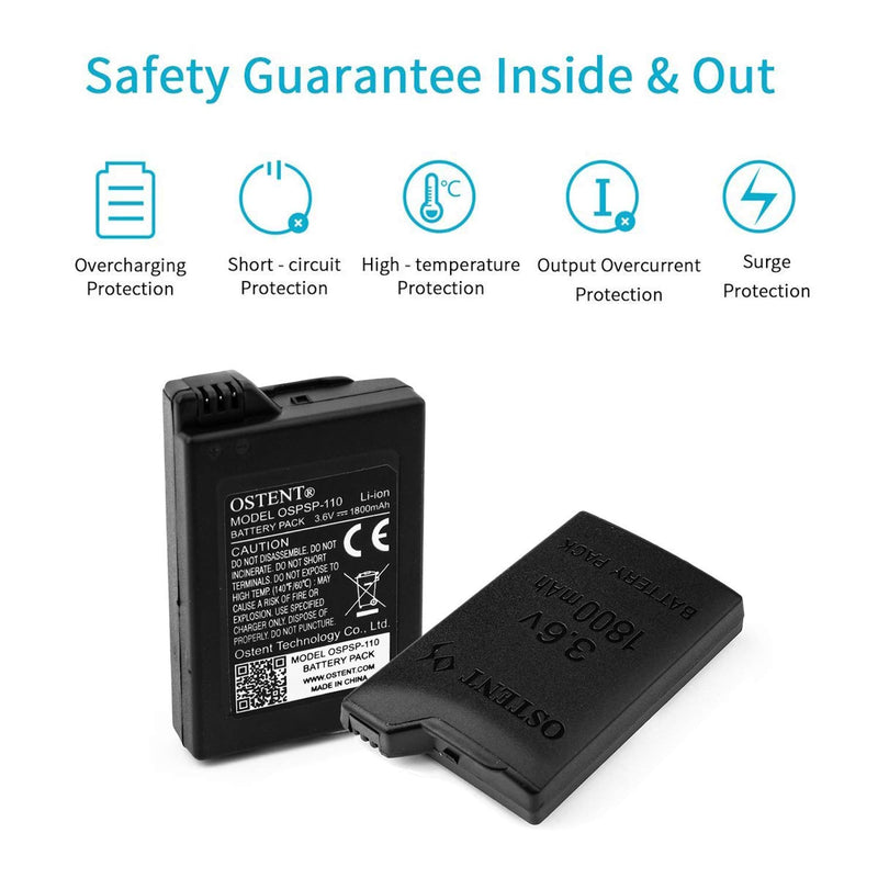 [Australia - AusPower] - OSTENT High Capacity Quality Real 1800mAh 3.6V Lithium Ion Rechargeable Battery Pack Replacement for Sony PSP 1000 PSP-110 Console 