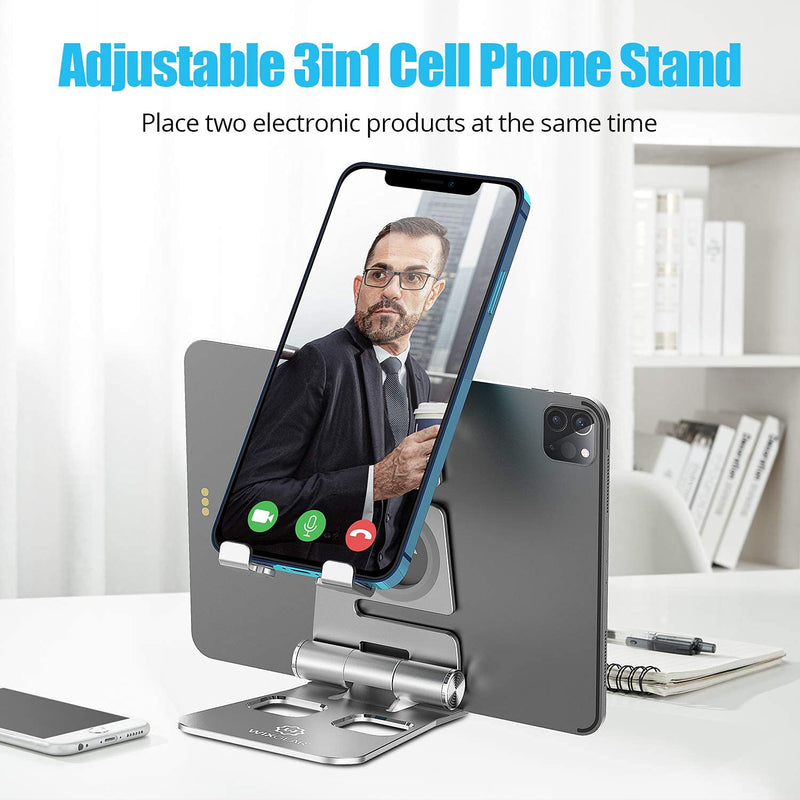 [Australia - AusPower] - Cell Phone & Tablet Stand, WixGear 3 in 1 Foldable Aluminum Tablet Stand & Cell Phone Stand, for Desktop Holder, and for Apple Watch with Anti-Slip Base 