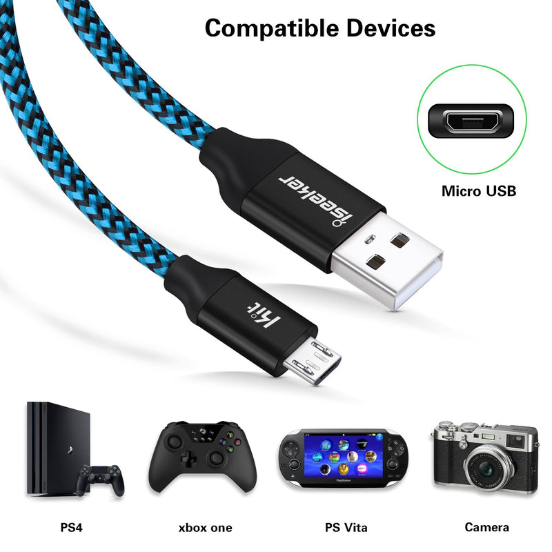 [Australia - AusPower] - Micro USB Charger Cable, [15 Ft] Durable Extra Long USB 2.0 Charge Cord Compatible for Android/Windows/Smartphones/Samsung/HTC/Motorola/Nokia/LG/Tablet and More(Blue) blue 15 Feet 