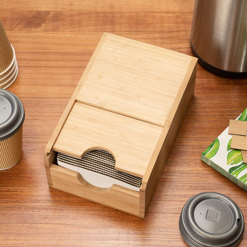 [Australia - AusPower] - Restpresso 12 x 5.75 x 3.75 Inch Coffee Cup Sleeve Dispenser, 1 Compact Coffee Sleeve Holder - Spring-Loaded Design, For Homes or Restaurants, Natural Bamboo Coffee Sleeve Organizer 