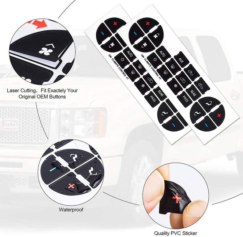 [Australia - AusPower] - GLEEMAX 6pcs AC Dash Button Decal + Radio Button Repair Kit Stickers, Decal Replacement for 2007-2015 GM Vehicles Car SUV Van Truck Chevy Accessories 6 