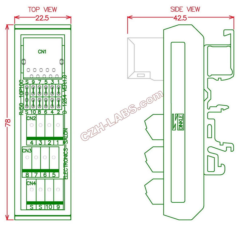 [Australia - AusPower] - Electronics-Salon Slim DIN Rail Mount RJ50 10P10C Breakout Board Interface Module. 