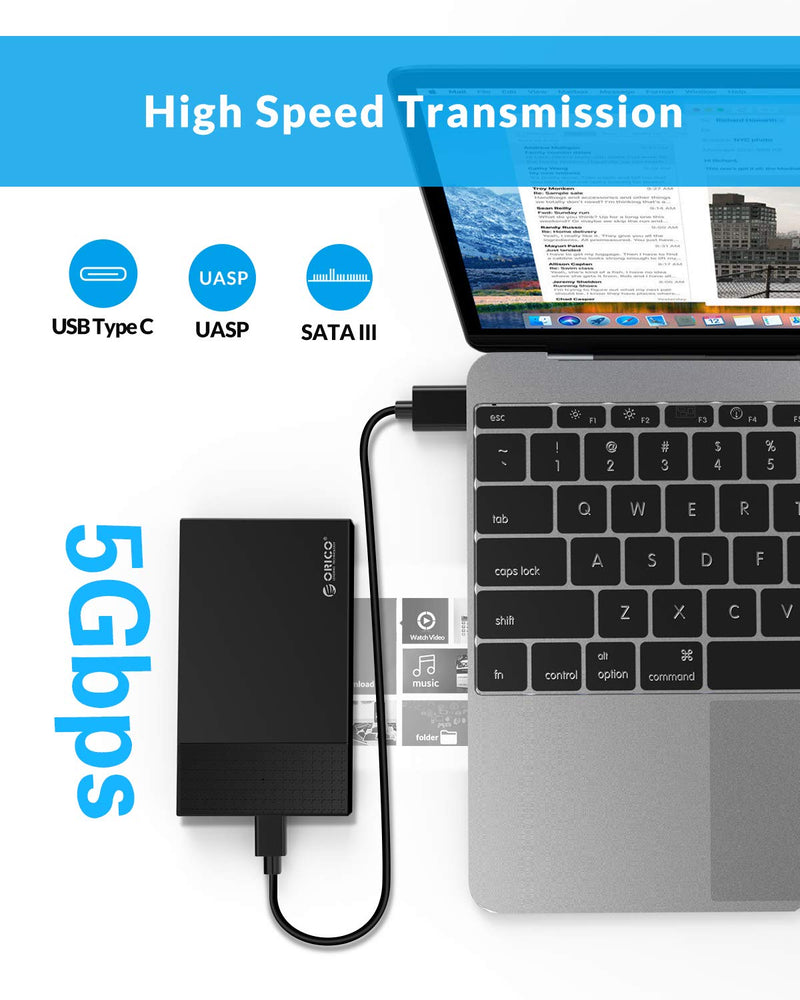 [Australia - AusPower] - ORICO 2.5'' Hard Drive Enclosure USB C 3.1 to SATA 5Gbps for 7/9.5mm HDD/SSD Support UASP with 2.5 inch Hard Drive Case 