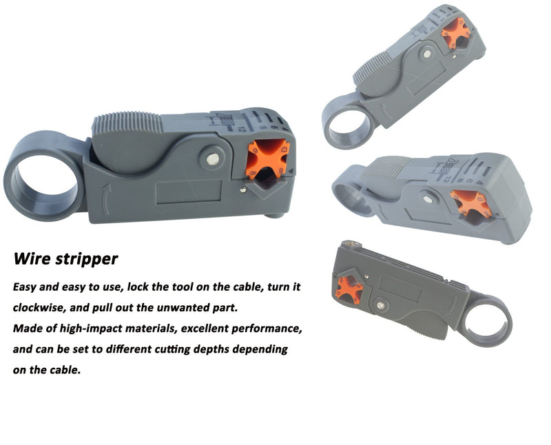 [Australia - AusPower] - Coax Cable Crimper Elibbren Coaxial Compression Tool Kit with Wire Stripper Tool F RG6 RG59 Connectors of 10PCS 