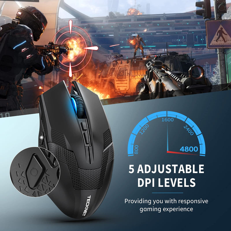 [Australia - AusPower] - TECKNET Wireless Gaming Mouse with USB Nano Receiver, 2.4GHZ Up to 4800DPI, Wireless Computer Mice with 8 Buttons, Ergonomic Design (Not for Programmable) Professional PC Gaming Cordless Mouse Mice 