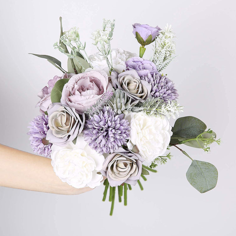 [Australia - AusPower] - Serra Flora 18Heads Multi Use Artificial Flowers Combo for DIY Centerpieces Arrangements Wedding Bridal Bouquet Table Chair Decor Candle Holder Baby Shower Cake Decor Flower Strips Home Decor Forest Purple 