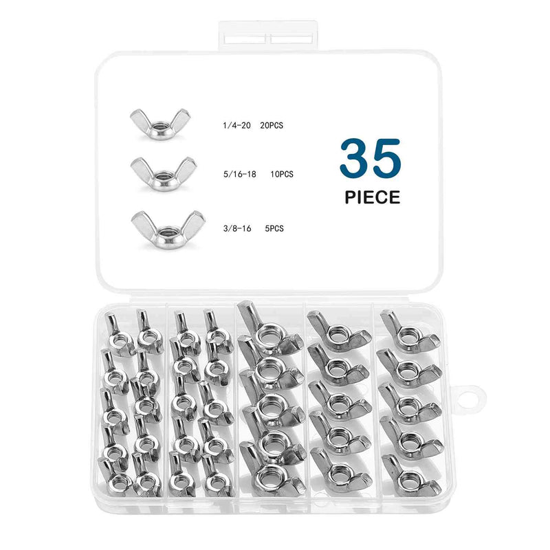 [Australia - AusPower] - Minimprover 35PCS 1/4"-20, 5/16"-25, 3/8"-16 Wingnuts, 304 Stainless Steel Parts Butterfly Wing-Nut Assorted Kit 