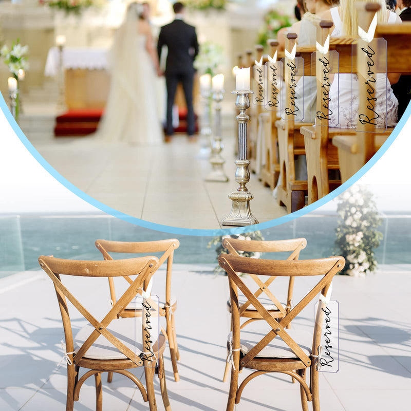 [Australia - AusPower] - 6 Pieces Reserved Signs for Wedding Chairs Acrylic Tag Reserved Signs Hanging Reserved Signs with Ribbon for Wedding Important Events Church Pews Chair and Restaurant (Black Lettering) Black Lettering 