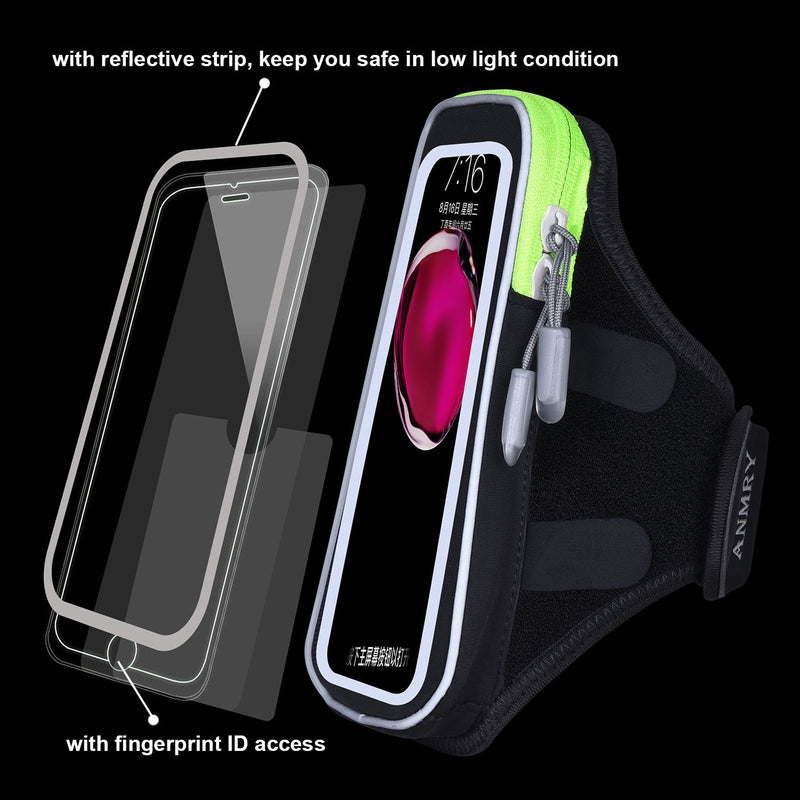 [Australia - AusPower] - ANMRY Cell Phone Armband Case for iPhone X, Xs, 11, 10, 9, 8, 7, 6, 6S,Galaxy S11, S10, S9, S8, S7, S6, A8 Universal 6" Cell Phone with Earphone Holder & Key Holder for Running, Walking(Green) Green 