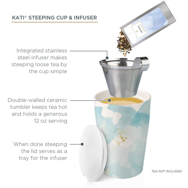 [Australia - AusPower] - Tea Forte Kati Cup in Wellbeing, Ceramic Tea Infuser Cup with Infuser Basket and Lid for Steeping Loose Leaf Tea 