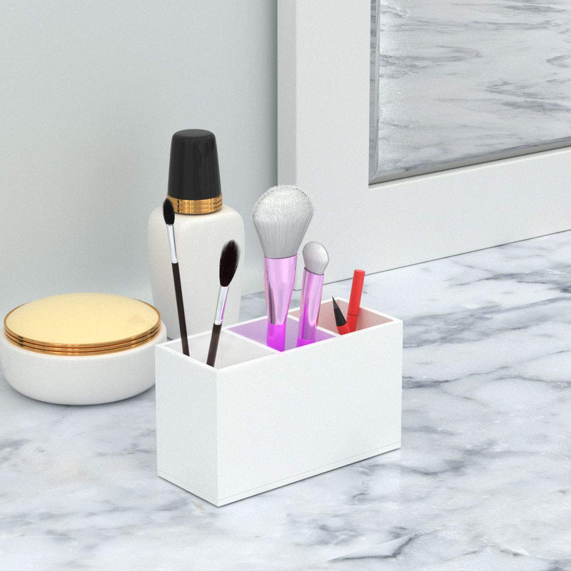 [Australia - AusPower] - NIUBEE Acrylic Pen Holder 3 Compartments, White Pencil Organizer Cup for Countertop Desk Accessory Storage 