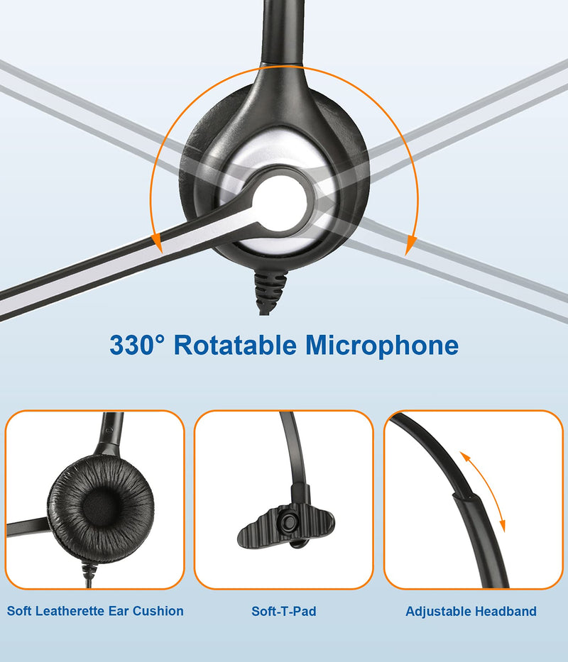 [Australia - AusPower] - Phone Headset RJ9 with Microphone Noise Cancelling & Mute Switch, Telephone Headset Hands Free Compatible with Polycom VVX310 VVX410 Plantronics S12 Avaya 1408 1416 Northern Telecom Landline Phone Black 