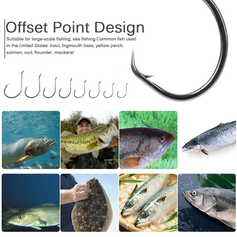 [Australia - AusPower] - UCEC 150pcs/box Circle Hooks 2X Strong Customized Offset Sport Circle Hooks Black High Carbon Steel Octopus Fishing Hooks - Size:#1 1/0 2/0 3/0 4/0 5/0 6/0 8/0 