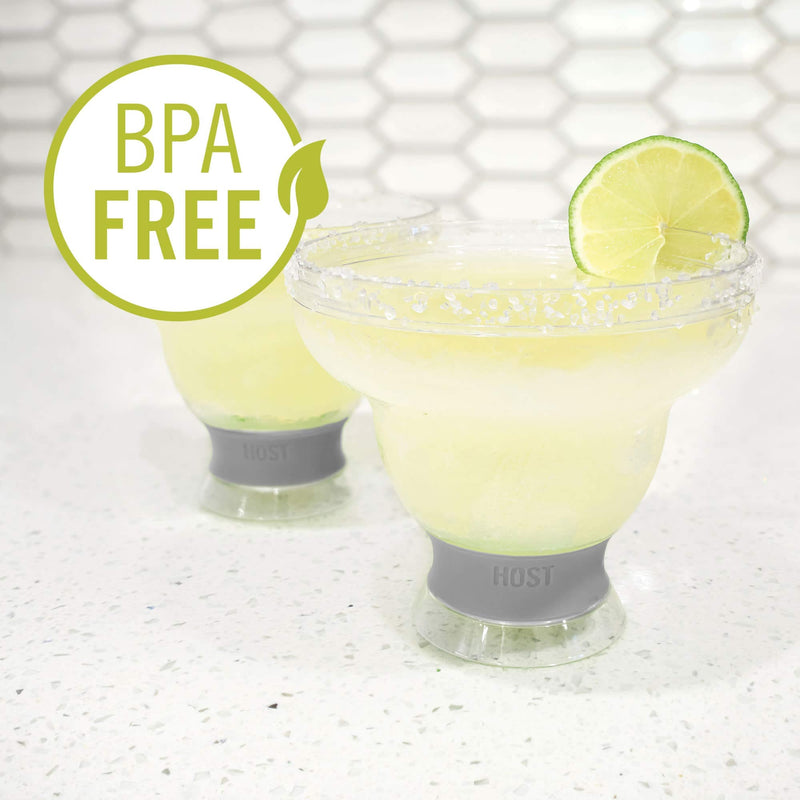 [Australia - AusPower] - Host Freeze Stemless Margarita Glass Insulated Gel Chiller, Plastic Double Wall Frozen Cocktail Cup, Set of 2 Cups, 12 oz, Grey Gray 