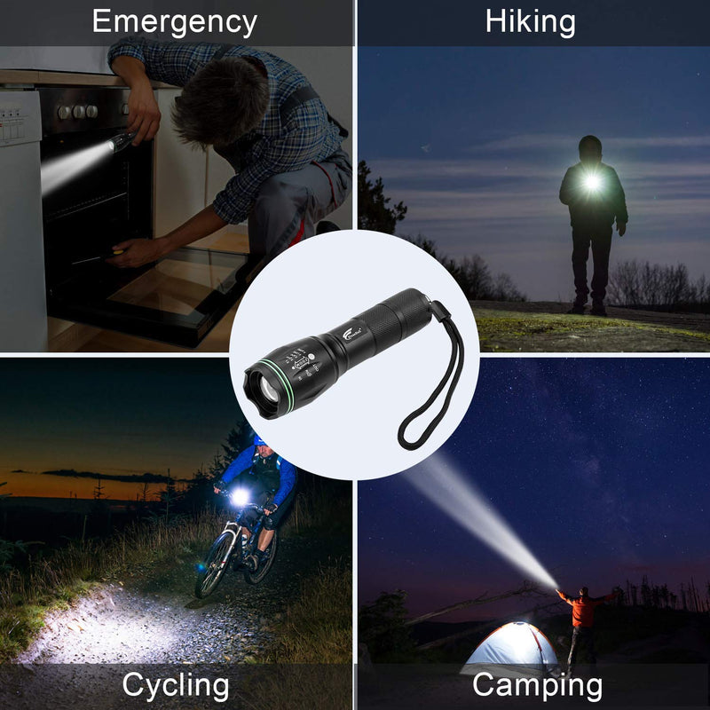 [Australia - AusPower] - HAUSBELL LED T6 Flashlight Pack -2 Bright, Zoomable Tactical Flashlights Flash light with High Lumens and 5 Modes for Emergency and Outdoor Use -Camping Accessories 2 Pack 