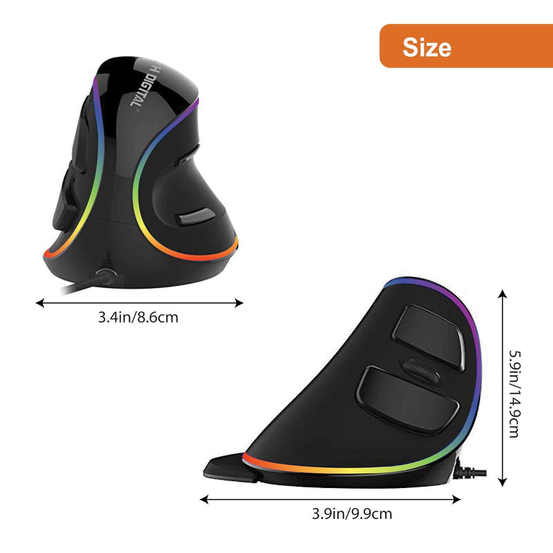 [Australia - AusPower] - J-Tech Digital Ergonomic Mouse Wired - RGB Vertical Gaming Mouse with 5 Adjustable DPI Settings up to 4000 DPI, Computer Mouse for Carpal Tunnel, Removable Palm Rest and Thumb Buttons [V628R] 