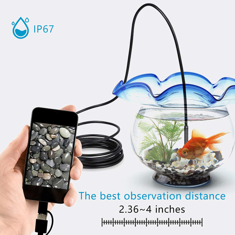 [Australia - AusPower] - USB Endoscope for OTG Android Phone, Computer, 5.5 mm Borescope Inspection Snake Camera Waterproof with Micro USB, Type C, 11.48 FT Semi-Rigid Cord with 6 LED Lights 