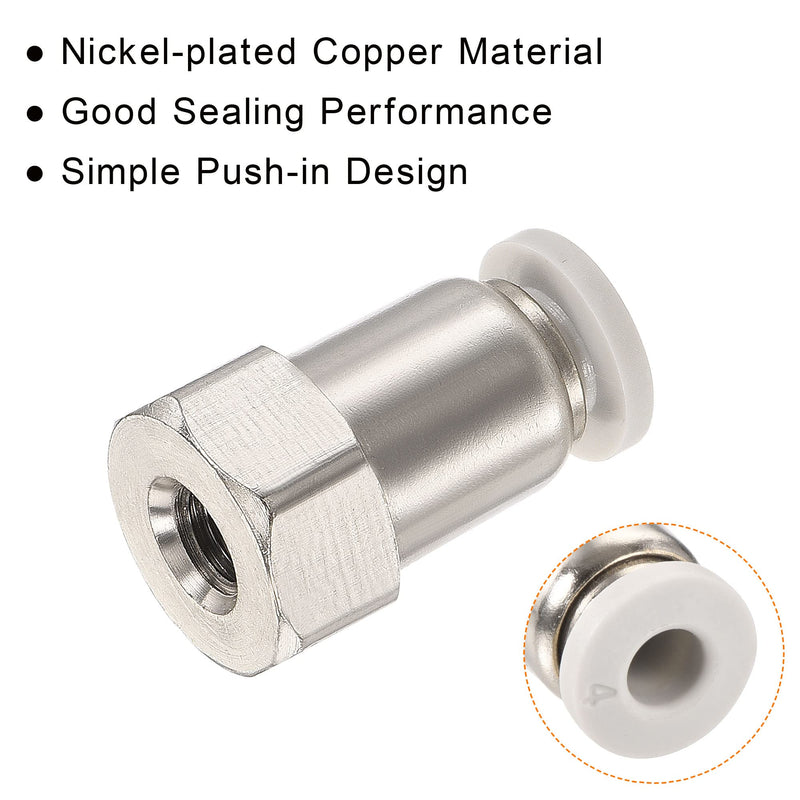 [Australia - AusPower] - MECCANIXITY Push to Connect Fittings M5 Female Thread Fit 4mm Tube OD Nickel-Plated Copper Straight Union Fitting, Pack of 4 