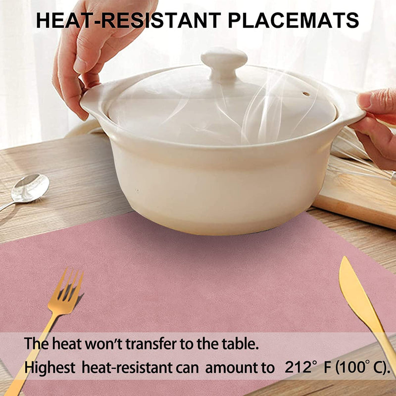 [Australia - AusPower] - Placemats,Placemats for Dining Table Set of 4,11.8" x 17"Reusable Faux Leather Heat-Resistant Place Mats,Waterproof Table Mats,Non-Slip for Dining Table Decor (Pink, 4) Pink 