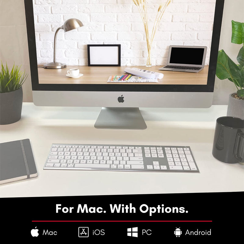 [Australia - AusPower] - Macally Wireless Bluetooth Keyboard with Numeric Keypad - Multi Device Keyboard for Mac Pro/Mini, Apple iMac, MacBook, Laptop, Computer Windows PC. Android, Smartphones, Tablets (Aluminum Silver) Aluminum Silver 