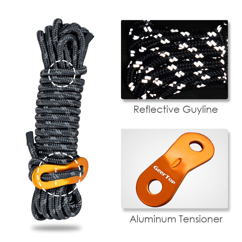 [Australia - AusPower] - GEERTOP 6 Pack Reflective Guylines 4mm Tent Cords Ultralight Camp Ropes with Aluminum Adjuster Tensioner for Outdoor Camping Hiking Backpacking Survival Gear 