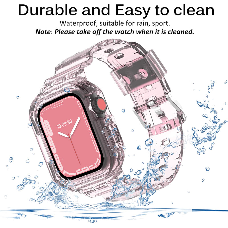 [Australia - AusPower] - Miimall Compatible with Apple Watch 42mm 44mm 45mm Band with Case Full Protective TPU Bumper Case with Band Crystal Transparent Case with Bands for iWatch 42mm 44mm 45mm Series 7 6 SE 5 4 3 2 1(Pink) Pink 42mm/44mm/45mm 