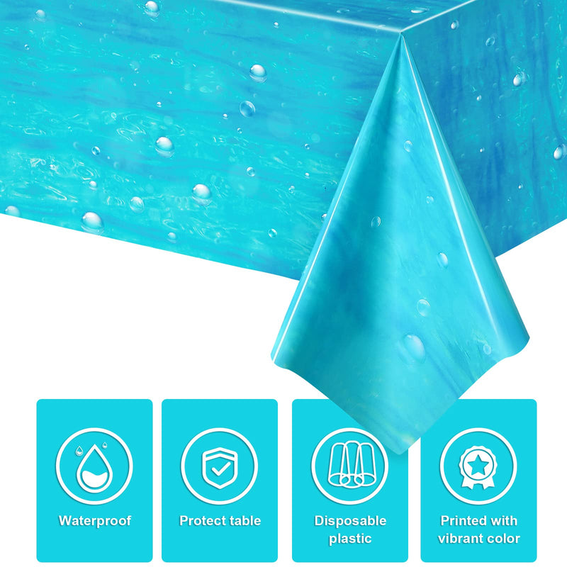 [Australia - AusPower] - 3 Pcs Underwater Bubbles Table Cover Ocean Waves Tablecloth Bubble Water Print Plastic Table Cover for Ocean Under The Sea Beach Pool Mermaid Birthday Party Baby Shower Supplies, 54 x 108 Inch 