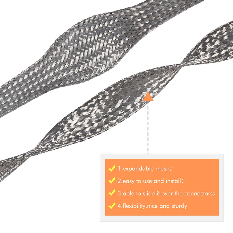 [Australia - AusPower] - FOURUB Expandable Mesh Braided Wires Grounding Straps Shielding Audio Cables emf/rfi Interference,Tinned Copper Braided Sleeves for Cover Wire (1/2"-12FT) 