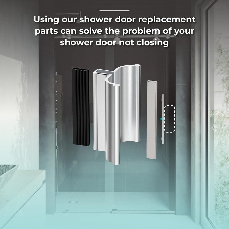 [Australia - AusPower] - 3-3/4" Bright Chrome Frameless Shower Door Handle with Metal Strike and 3" Magnet,Shower Door Magnetic Latch Kit Fits Glass Door Thickness 1/8", 5/32", 3/16" and 1/4",Shower Door Replacement Parts 