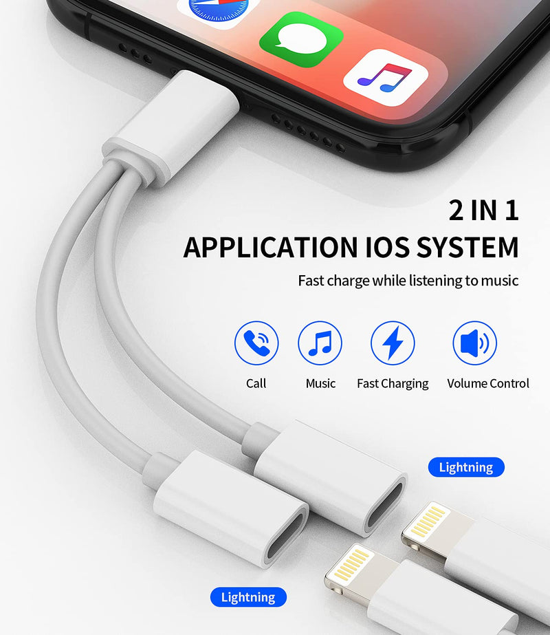 [Australia - AusPower] - Converter Compatible with iPhone Headphone Adapter Compatible for Lightning Double to Audio Jack and Charger Earphone Charging Splitter 11 12 Mini pro xs xr x 7 8 plus Connector for ipad air for Apple 