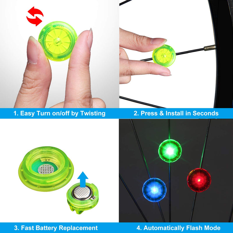 [Australia - AusPower] - MapleSeeker Bike Wheel Lights Bike Spoke Lights with Batteries Included, Waterproof Bicycle Wheel Lights for Safe Cycling, Easy to Install Cool Bike Lights for Wheels 