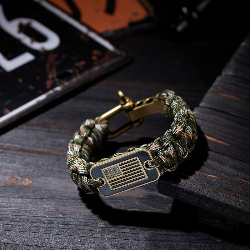 [Australia - AusPower] - Paracord Bracelet Men-Tactical Survival Bracelet with Bronze American Flag-3 Kinds of Adjustable Multipurpose Bracelets 