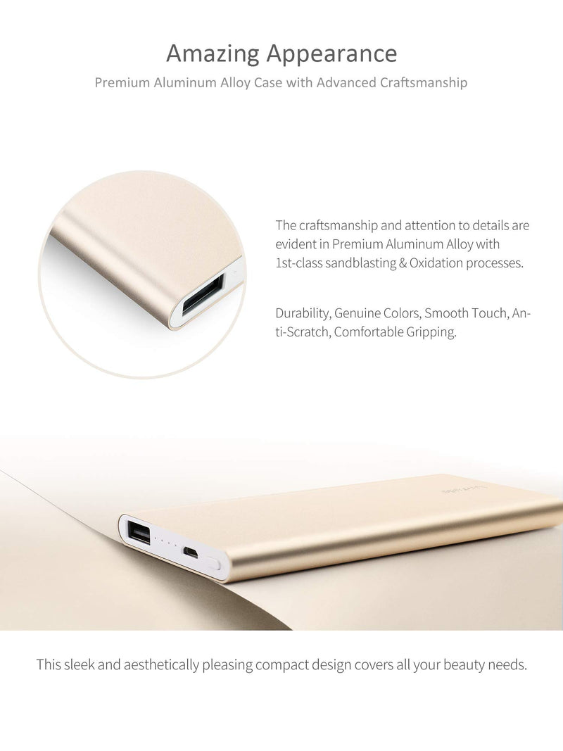 [Australia - AusPower] - Luxtude Ultra Slim Portable Charger, 5000mAh Lightweight Small Power Bank, 2.4A Fast Charging Portable Phone Charger, Li-Polymer External Battery Pack for iPhone, Android, Samsung Galaxy etc.-Gold 1.Gold (on sale) 