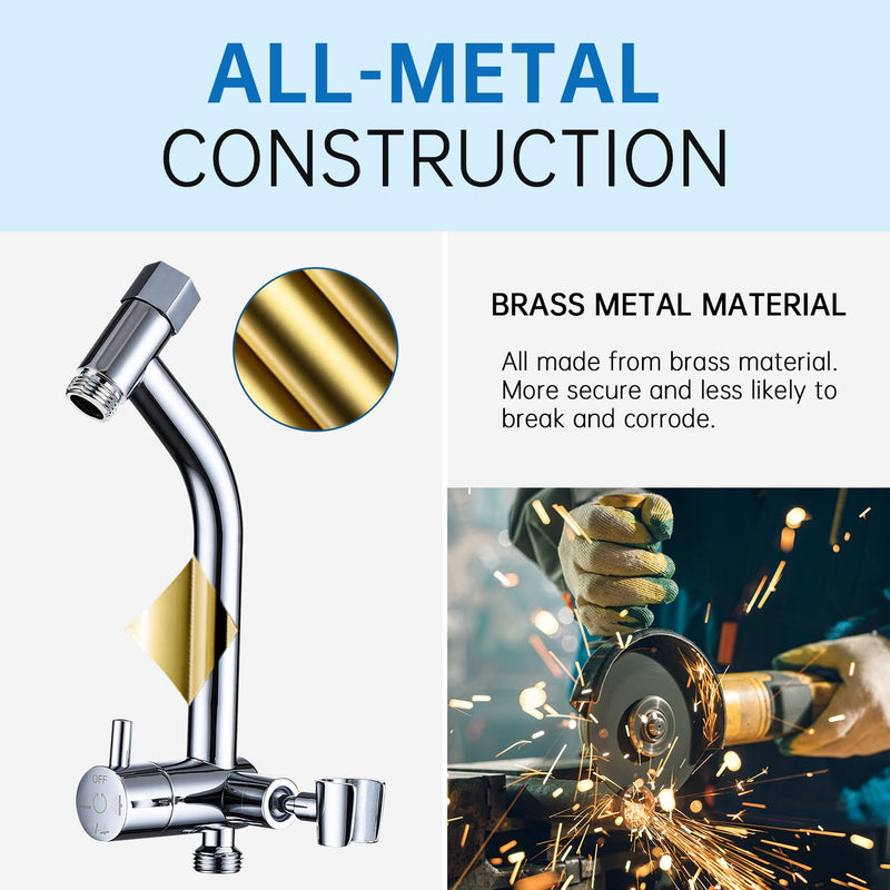 [Australia - AusPower] - G-Promise All Metal Shower Diverter with Low Handheld Holder, 3-Way Diverter Valve with Pause Mode for Handheld and Fixed Shower Head âˆ£4-Settings Universal Shower System Replacement Part(Chrome) Polished Chrome 