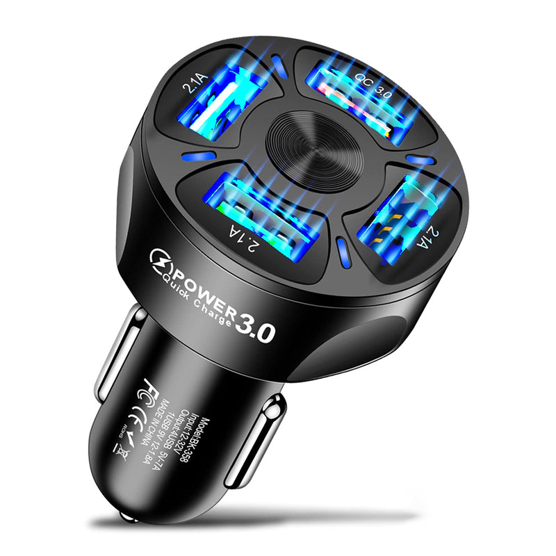 [Australia - AusPower] - Yuhoo USB Car Charger, Universal 4-Port Car Charger with Q-C 3.0 Fast Charge and LED Light, Durable Car Charger Supplies Compatible with Phone (White) free size White 