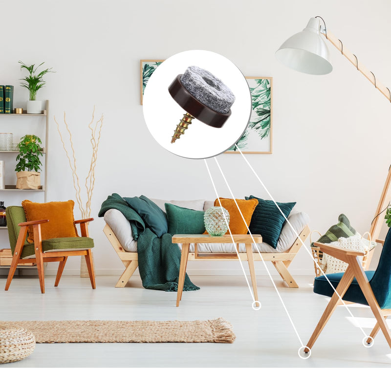 [Australia - AusPower] - Yaocom 100 Pcs Screw on Felt Chair Pads 0.8 Felt Pads for Furniture Sliders Chair Leg Floor Protectors Round Screw Chair Glides for Hardwood Floors Wooden Leg Feet of Chair Table Sofa, Brown 
