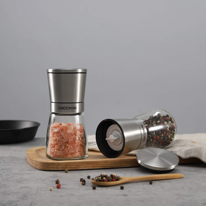 [Australia - AusPower] - Salt and Pepper Grinder Set - Adjustable Stainless Steel Spice Ceramic Grinders Mill Shaker for Kitchen Table - Stainless Steel color Stainless steel grinders 