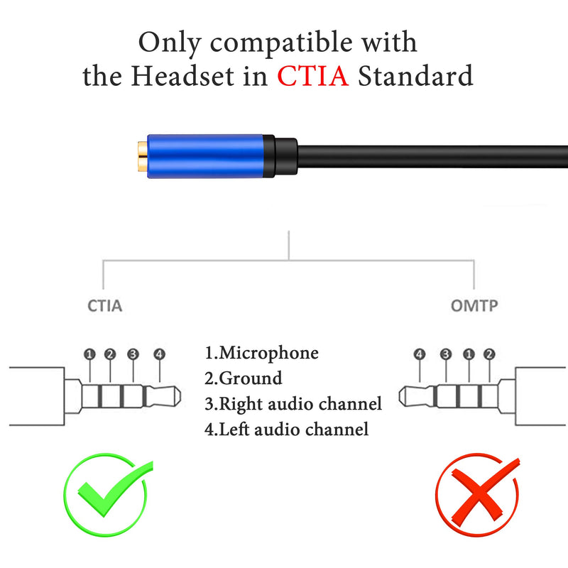 [Australia - AusPower] - Headphone Splitter,Tan QY Headphone Splitter for Computer 3.5mm Female to 2 Dual 3.5mm Male Headphone Mic Audio Y Splitter Cable Smartphone Headset to PC Adapter (5Ft/1.5M, Blue) 5Ft/1.5M 