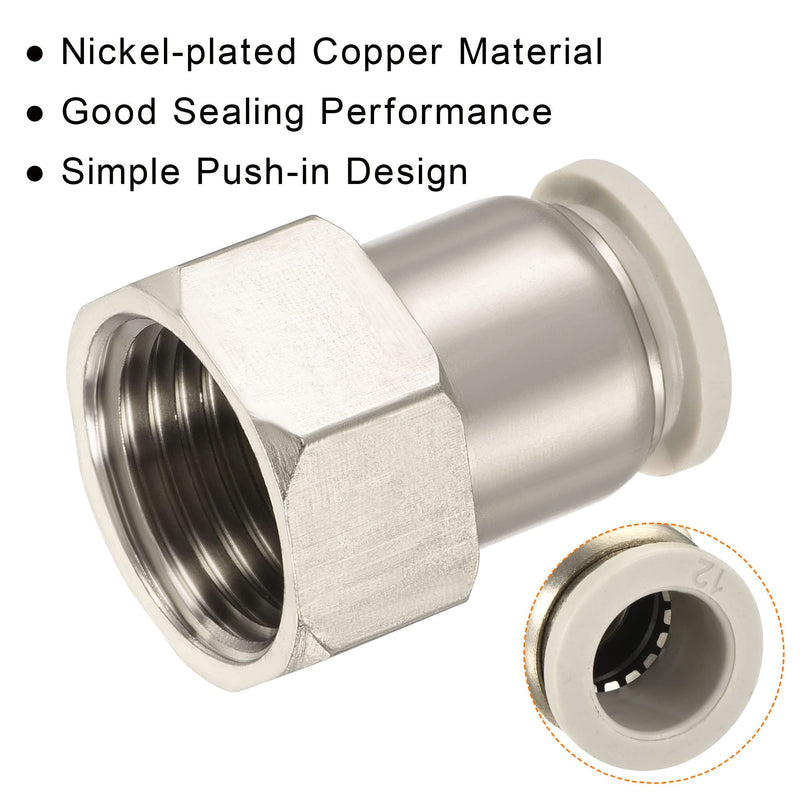 [Australia - AusPower] - MECCANIXITY Push to Connect Fittings 1/2PT Female Thread Fit 12mm Tube OD Nickel-Plated Copper Straight Union Fitting, Pack of 2 