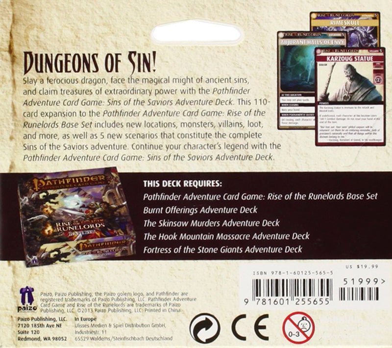 [Australia - AusPower] - Pathfinder Adventure Card Game: Rise of the Runelords Deck 5 - Sins of the Saviors Adventure Deck 