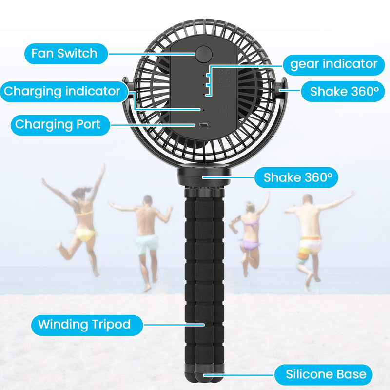 [Australia - AusPower] - Bady Stroller Fan - 5000mAh Battery Operated USB Rechargeable Portable Fans with Flexible Tripod for Car Seat, Bed, Travel, Office, Bedroom, Bike, Kids | Black 