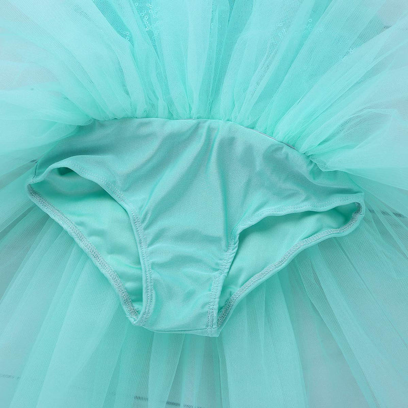 [Australia - AusPower] - Agoky Kids Girls Halter Sleveeless Sequins Mesh Ballet Tutu Dress Gymnastics Leotard Jumpsuit Lake Blue 8-10 