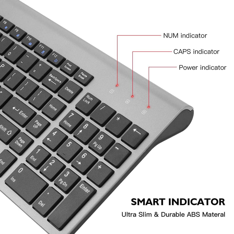 [Australia - AusPower] - Wireless Keyboard Mouse Combo, cimetech Compact Full Size Wireless Keyboard and Mouse Set 2.4G Ultra-Thin Sleek Design for Windows, Computer, Desktop, PC , Notebook - (Grey) Grey 